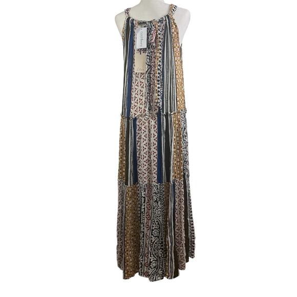 Elan New Western Tiered Maxi Dress Small Halter Tie Neck Bohemian Southwestern - Picture 14 of 15